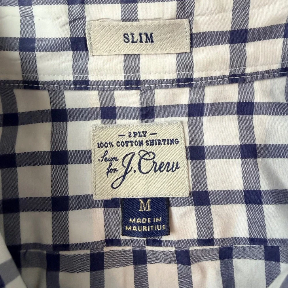 J.Crew Slim Fit Navy White Check Button Down Shirt Mens Medium Preppy Cotton‎